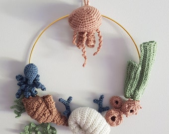 Arte de pared de crochet con temática oceánica