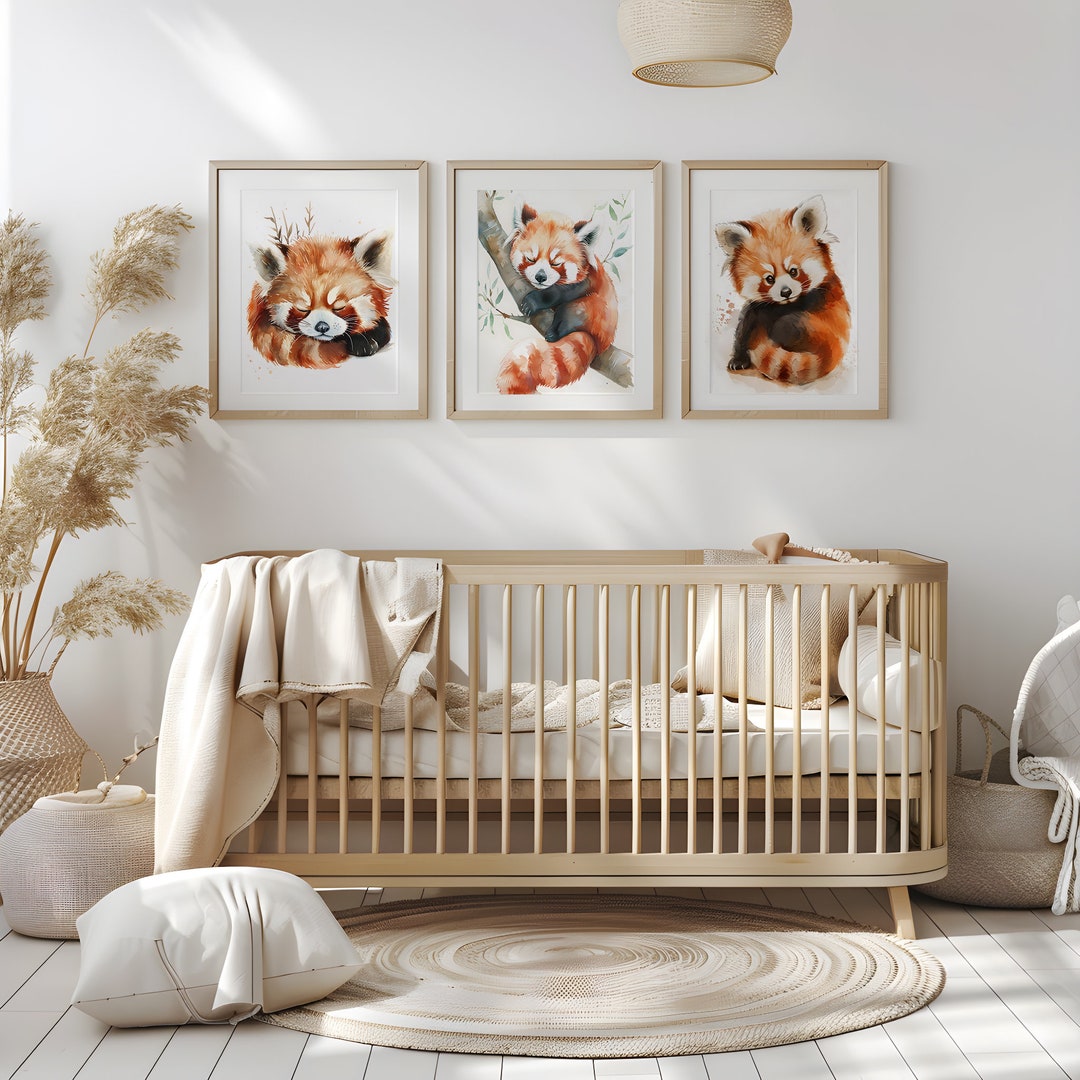 Printable Watercolor Red Panda Nursery Wall Art Set of 3 Cute Animal ...