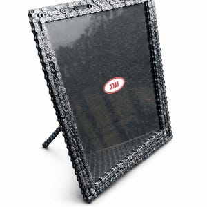 8.5" x 11"  (farmable area) double braced Bicycle chain picture frame portrait Style stand alone