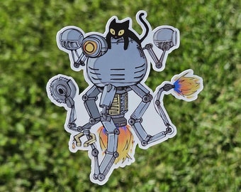 Robot and Cat Sticker Fallout Inspired | water bottle, phone, laptop vinyl sticker |