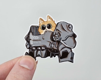 Cat in Armor Sticker Fallout Inspired | water bottle, phone, laptop vinyl sticker |
