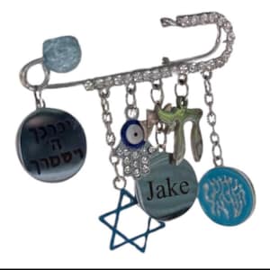 Customized Baby Evil Eye Pin – Hamsa, Star of David, Stroller Pin, Baby Gift, Protection Pin,Brit Milah Favor Baby Boy (look at description)