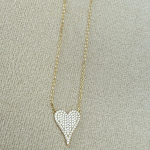 Gold-Plated Pavé Heart Necklace – Dainty CZ Heart Pendant – Sparkly Mini Heart Jewelry – Gift for Her, Everyday Necklace