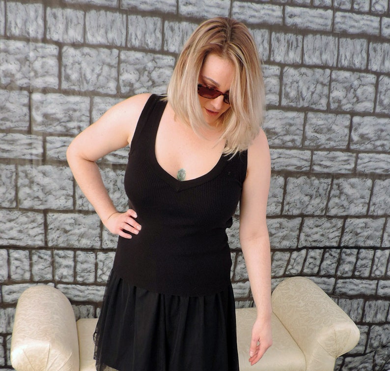 Upcycled cotton sweater vest with skull and bones insert size medium large image 8