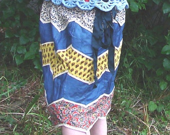 Patchwork diamonds skirt in cotton cambray and printed paisleys