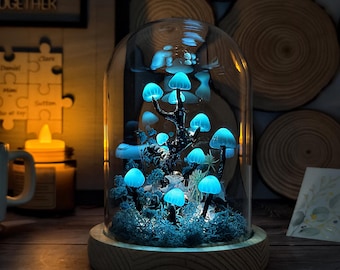Blue Mushroom Night Light, Handmade Mushroom Lamp, Nursery Decor, Enchanted Mushroom Gift