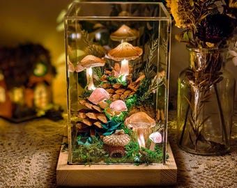 Fairy Garden Lamp, Handmade Mushroom Lamp, Apartment Decor, Anniversary Gift, bedside lamp, Plant Lover's Gift
