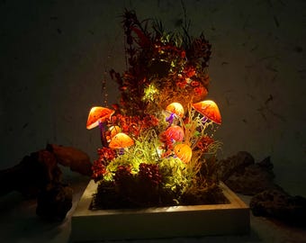 Lampa grzybowa, abażur do personalizacji, ręcznie robiona lampa nocna w kształcie lasu, lampka nocna do pokoju dziecięcego, sypialni, salonu, prezent dla niej