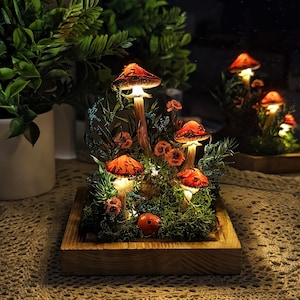 Lampka nocna Cottagecore Mushroom, wystrój natury, ręcznie robiona lampa Mushroom, wystrój baru, prezent na parapetówkę