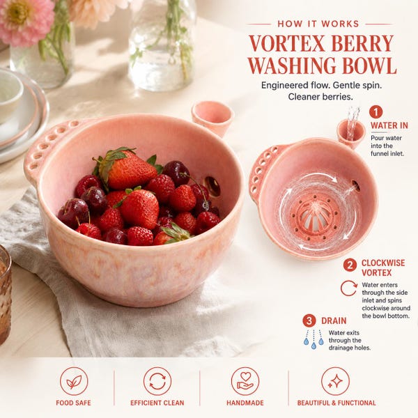 Beere Waschschüssel, Keramik Wirbel Obst Waschmaschine, Erdbeere Blaubeere Rinse Sieb, Rosa Küche Geschenk