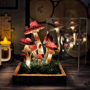 Garden Mushroom Night Light, Enchanted Night Light, Handmade Mushroom Lamp, Fairy Garden Decor, Anniversary Gift