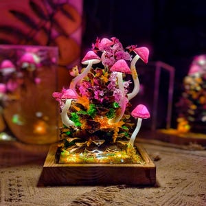 Pink Mushroom Lamp, Magical Forest Inspired Decor, Enchanted Forest LED Lamp, Fairy Garden Decor