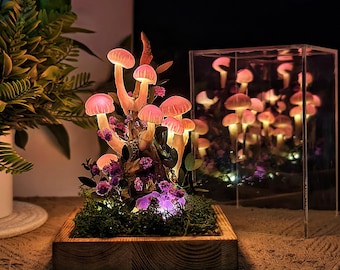 Pink Handmade Mushroom Lamp, Whimsigoth Decor, Bedroom Decor, Art Deco Lamp, Cottagecore