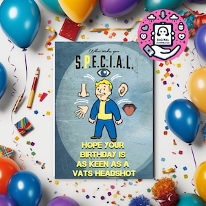Fallout, Fallout preception, fallout boy, caps, digital download,greeting card,happy birthday, fallout birthday card, fallout card, birthday