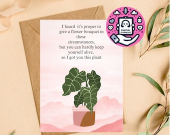 Greeting cards, condolences cards, grief, digital download, card, funny, funny cards, plant card