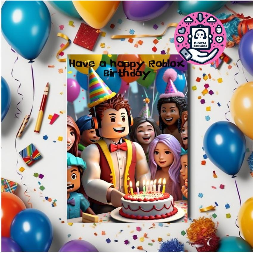 Roblox birthday card, birthday card, digital download, roblox, gamer, gaming, fun card, greeting card, happy birthday, party, kids card