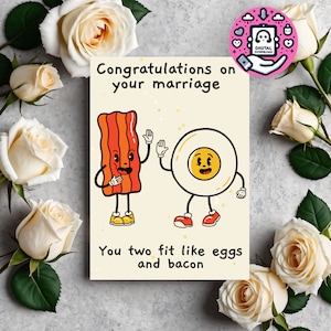 Boda, Tarjeta de boda, Tarjeta de felicitación, Huevo y tocino, Felicitaciones, Recién casados, Matrimonio, Casados, Descarga digital, Día de la boda