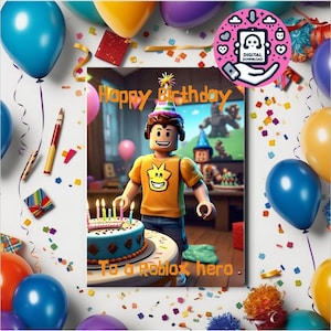 Cartão de aniversário Roblox, cartão de aniversário, download digital, Roblox, jogador, jogos, cartão divertido, cartão de felicitações, feliz aniversário, festa, cartão infantil