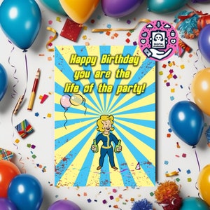 Fallout card, Fallout lady, fallout boy, digital download, greeting card, happy birthday, fallout birthday card, birthday card, party, funny
