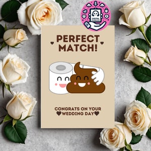 Tarjeta de boda perfecta, caca y papel higiénico, tarjeta divertida, combinación perfecta, perfecta como caca y papel higiénico, caca, descarga digital