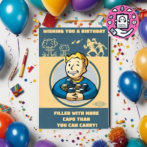 Fallout, Fallout caps, fallout boy, bonés, download digital, cartão comemorativo, feliz aniversário, cartão de aniversário fallout, cartão fallout, aniversário