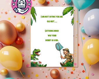 Dinosaur, dinosaur card, dino, happy birthday, birthday card, catching dino, hobby, party, dinosaur birthday card, funny card