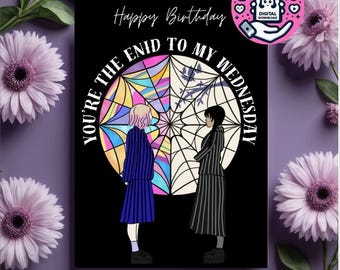 Wednesday Addams birthday card, Enid, Addams family, birthday card, digital download, cute card, colorful, black, Wednesday, Netflix