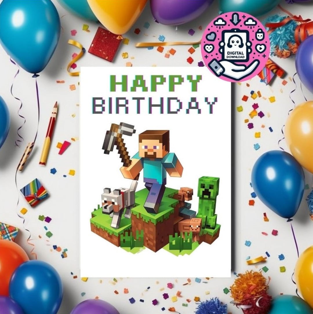 Minecraft Birthday Card, Minecraft, Digital Download, Steve, Creeper