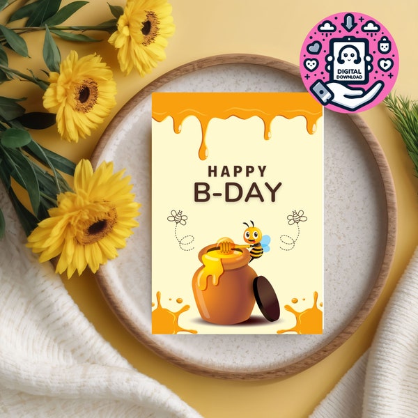 Bee, bee day, happy bee day, honey, birthday card, greeting card, flowers, orange