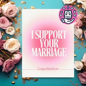 Wedding, wedding card, greeting card, pink, congratulations, just married, marriage, married, digital download, wedding day, i support