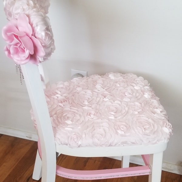 Decorated Chair Pink Fabric Seat and Back Recycled/Repurposed Furniture FREE SHIPPING