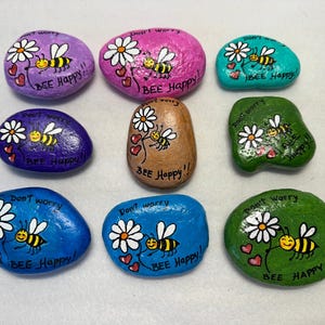 Don't Worry Bee Happy Hand Painted River Rock Art