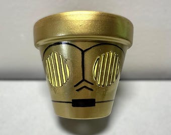 Star Wars Themed Small Planter Pot Hand Painted C-3PO