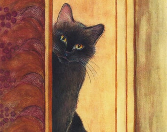 Black cat art print of my original painting