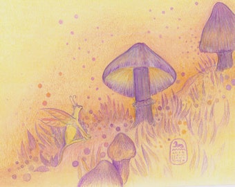 Fairy cat and mushrooms, new cat art print