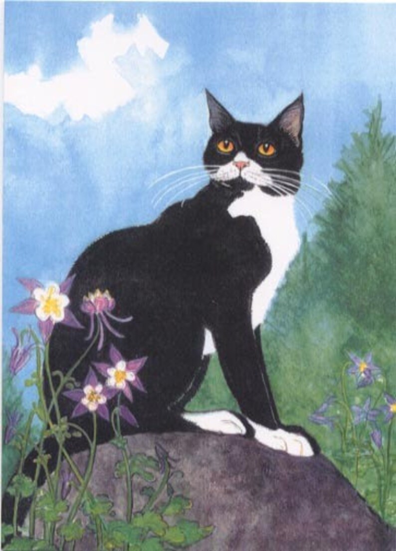 Black & White Tuxedo Cat print of an original painting image 1