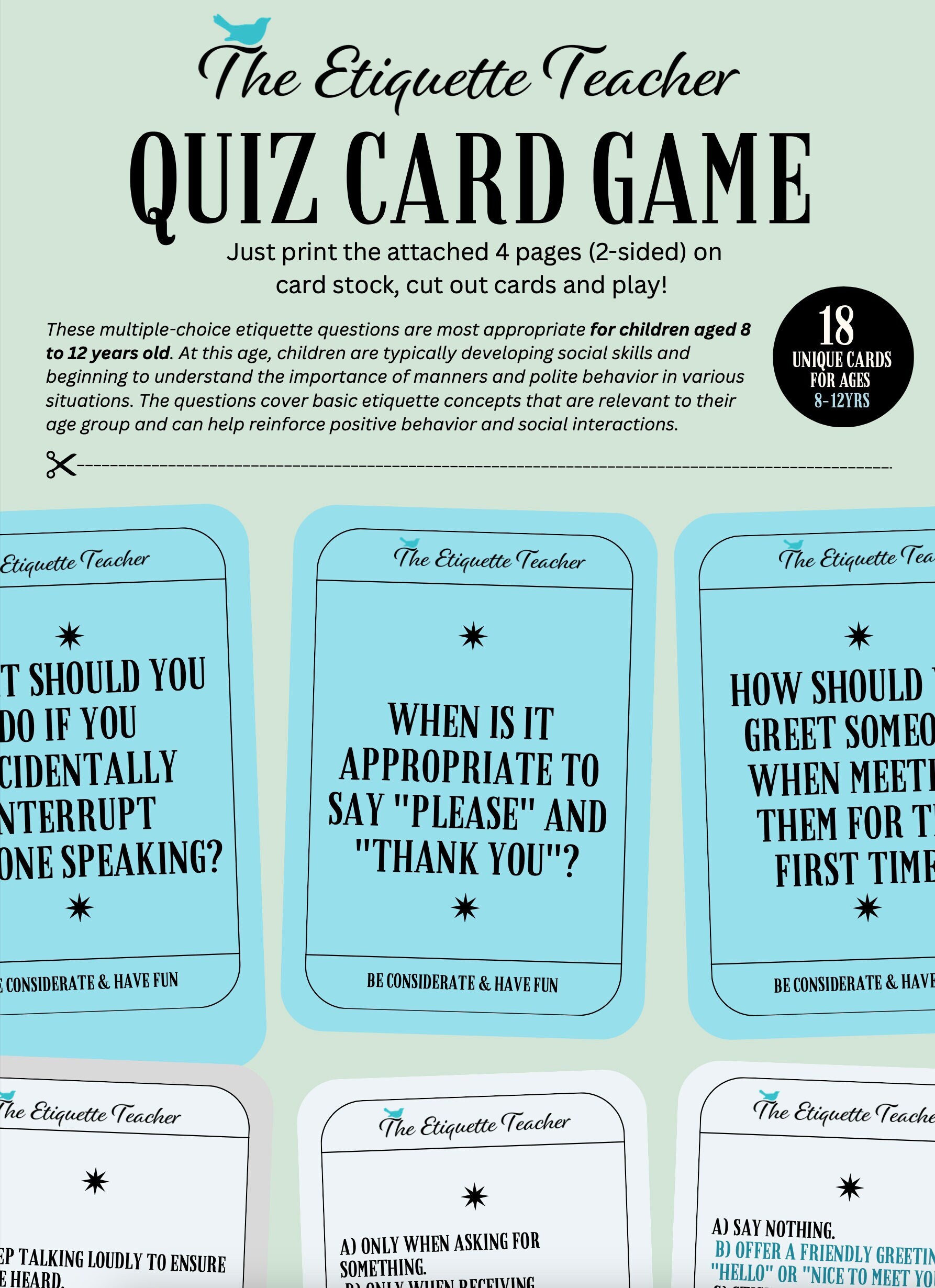 Manners Matter: the Fun Etiquette Quiz Game for Kids | Classroom ...