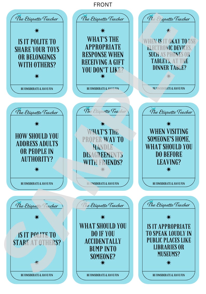 Etiquette Quiz Card Game Print Yourself ANY Size - Etsy