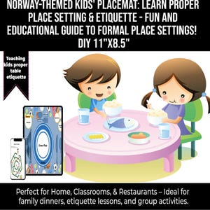 Norway-Themed Kids&#39; Placemat: Learn Proper Place Setting & Etiquette  family activity,homeschooling lesson,table manners,table setting