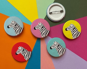 38mm Button Badge - Zebra, assorted colours available