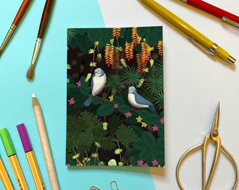 A6 Mini Notebook - Jungle Birds - illustrated jungle cover with plain pages