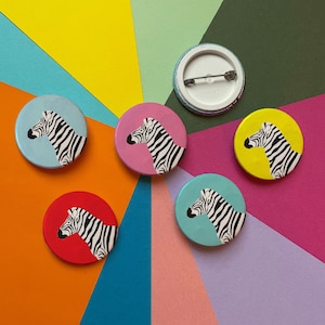 38mm Button Badge - Zebra, assorted colours available