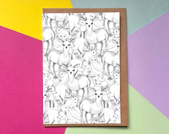 Woodland | Greetings Card with Illustrated Pattern Featuring Deers, Owls, Rabbits, Foxes and more!