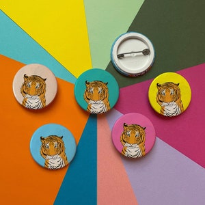 38mm Button Badge Tiger, assorted colours available image 1