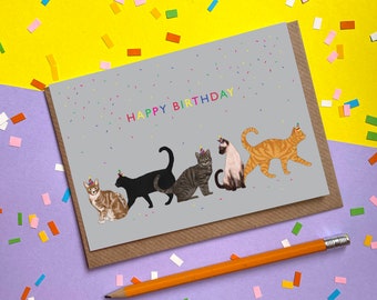 Happy Birthday Cats | Blank Greetings Card