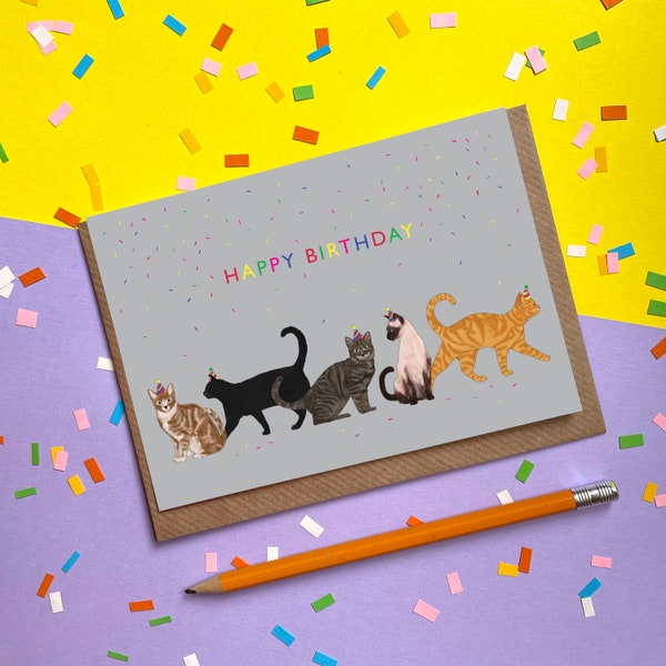 Happy Birthday Cats | Blank Greetings Card