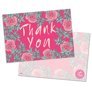 Pack de 10 Merci cartes postales avec enveloppes Kraft brun - rose Rose