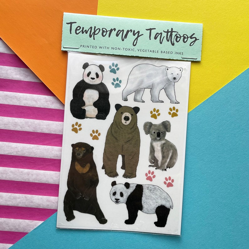 Temporary Tattoos Bear Designs: Panda, Sun Bear, Koala, Polar Bear and Toby the Bear image 1