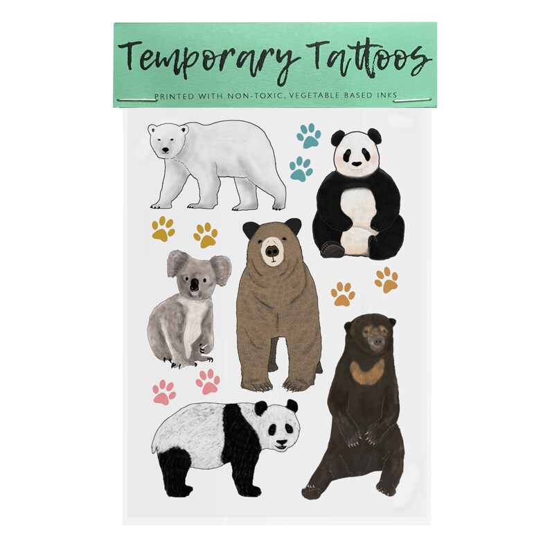 Temporary Tattoos Bear Designs: Panda, Sun Bear, Koala, Polar Bear and Toby the Bear image 2