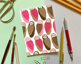 A6 Mini Notebook - Owls - A cute woodland pattern